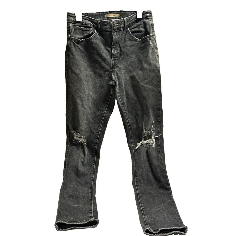 Levis 721 High Rise Skinny Jeans Womens 30 Distressed Ripped Knees Gray Denim
